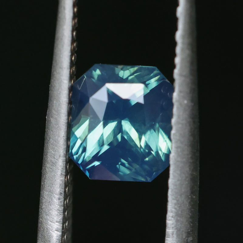 2.03CT MADAGASCAR RADIANT SAPPHIRE, GLOWY TEAL BLUE, UNTREATED, 6.7X6.09X4.7MM