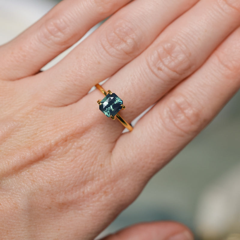 2.03CT MADAGASCAR RADIANT SAPPHIRE, GLOWY TEAL BLUE, UNTREATED, 6.7X6.09X4.7MM