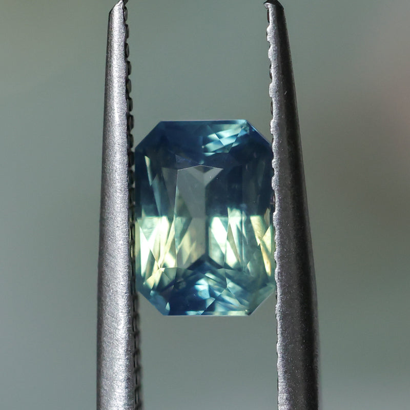1.70CT MADAGASCAR RADIANT CUT SAPPHIRE, MEDIUM TO LIGHT TEAL BLUE GREEN, UNTREATED, 7.8X5.6X3.9MM