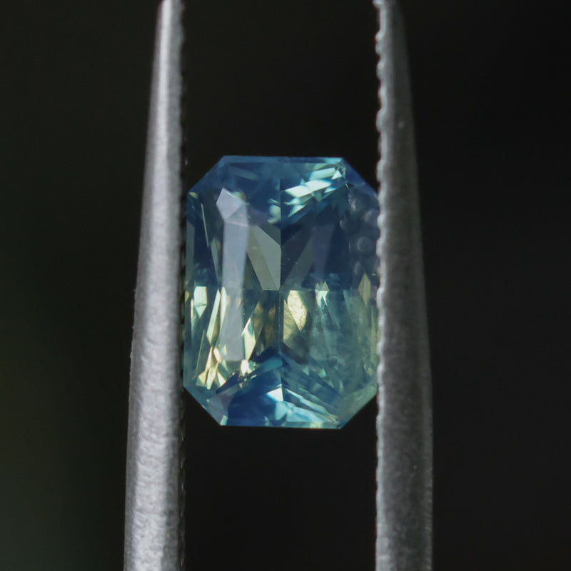 1.70CT MADAGASCAR RADIANT CUT SAPPHIRE, MEDIUM TO LIGHT TEAL BLUE GREEN, UNTREATED, 7.8X5.6X3.9MM