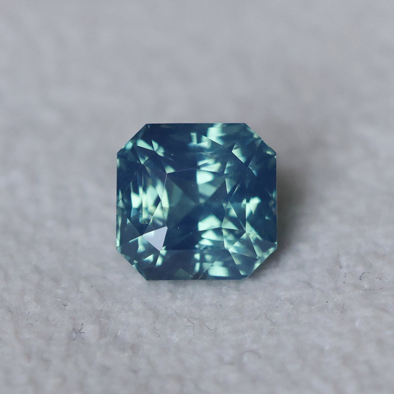 2.10CT MADAGASCAR RADIANT SAPPHIRE, GLOWY TEAL BLUE GREEN, UNTREATED, 6.3X6.2MM