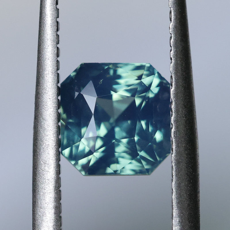 2.10CT MADAGASCAR RADIANT SAPPHIRE, GLOWY TEAL BLUE GREEN, UNTREATED, 6.3X6.2MM