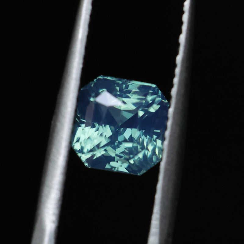 2.10CT MADAGASCAR RADIANT SAPPHIRE, GLOWY TEAL BLUE GREEN, UNTREATED, 6.3X6.2MM