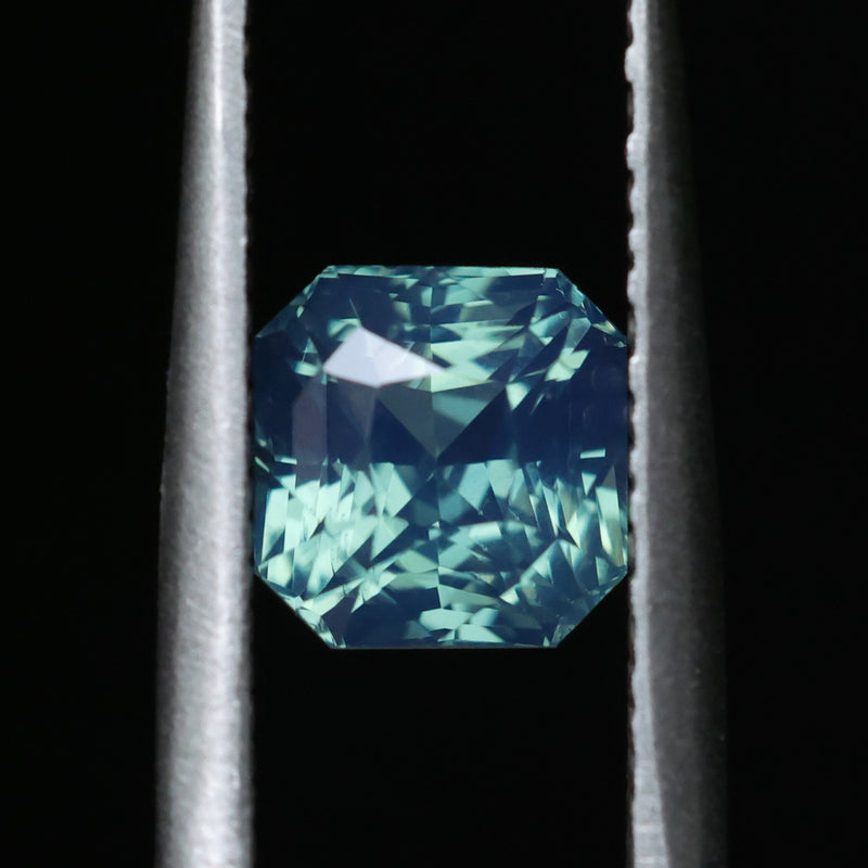 2.10CT MADAGASCAR RADIANT SAPPHIRE, GLOWY TEAL BLUE GREEN, UNTREATED, 6.3X6.2MM
