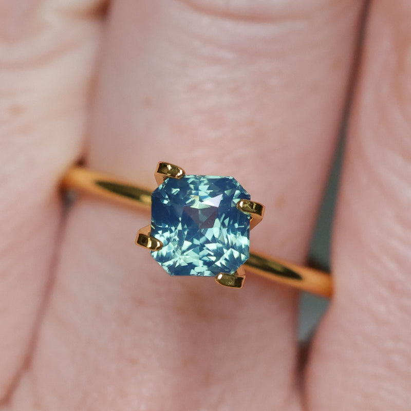 2.10CT MADAGASCAR RADIANT SAPPHIRE, GLOWY TEAL BLUE GREEN, UNTREATED, 6.3X6.2MM