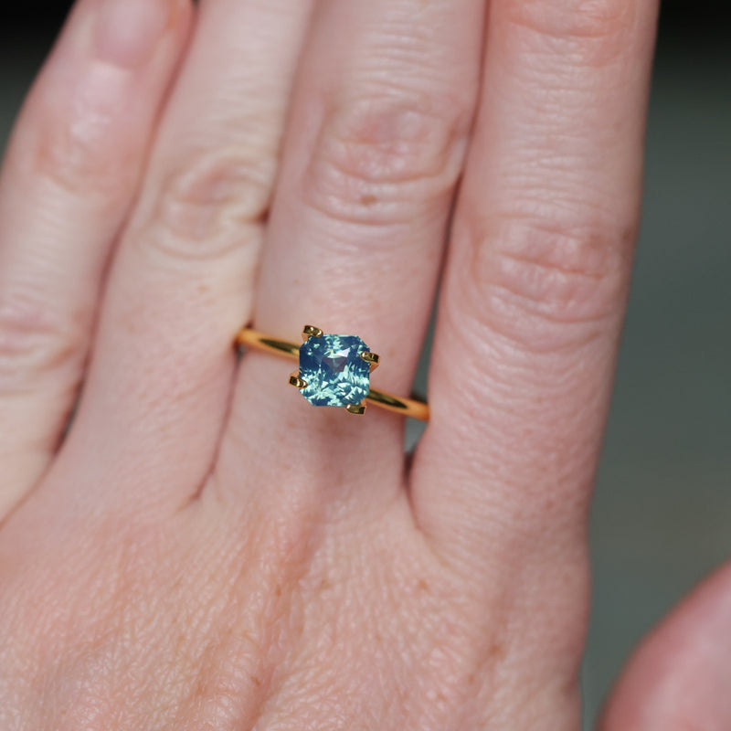 2.10CT MADAGASCAR RADIANT SAPPHIRE, GLOWY TEAL BLUE GREEN, UNTREATED, 6.3X6.2MM