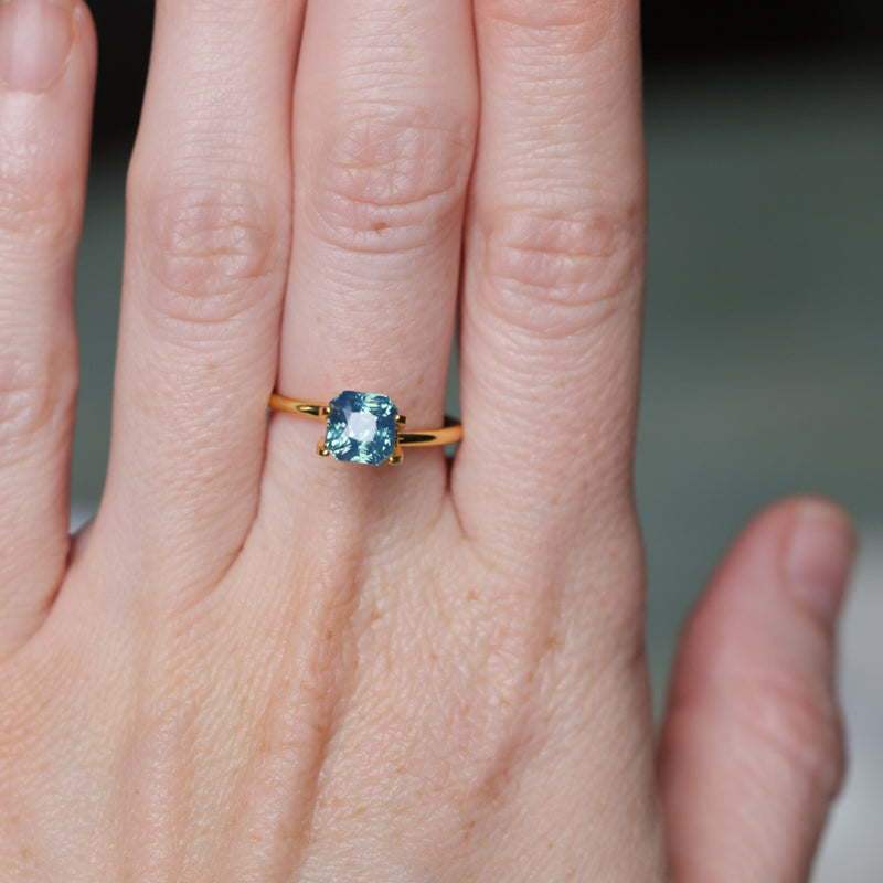 2.10CT MADAGASCAR RADIANT SAPPHIRE, GLOWY TEAL BLUE GREEN, UNTREATED, 6.3X6.2MM