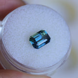 2.15CT MADAGASCAR EMERALD CUT SAPPHIRE, STEELY TEAL, 8.1X5.9X4.5MM