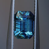 2.15CT MADAGASCAR EMERALD CUT SAPPHIRE, STEELY TEAL, 8.1X5.9X4.5MM