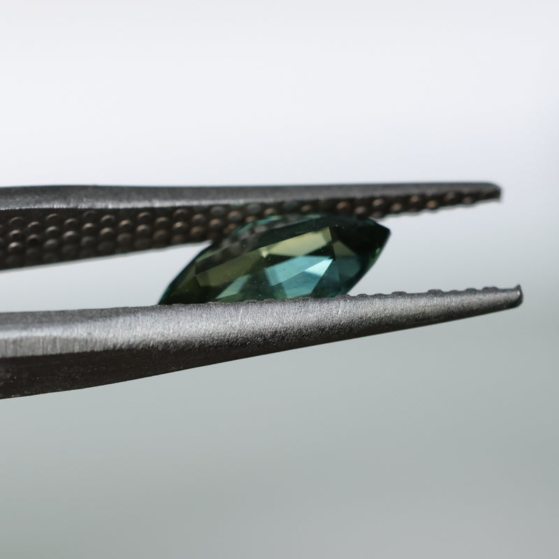 1.28CT AUSTRALIAN MARQUISE SAPPHIRE, PARTI LIGHT AND DARK GREEN, UNTREATED, 9.9X4.88X3.22MM