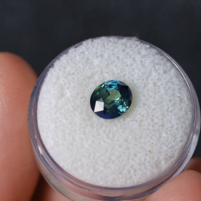 2.09CT OVAL MADAGASCAR SAPPHIRE, DEEP PARTI TEAL AND GREEN, UNTREATED, 7.7X6.6X4.9MM