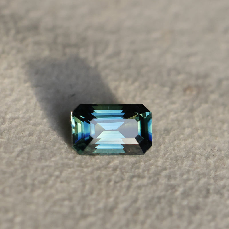 1.71CT MADAGASCAR RADIANT CUT SAPPHIRE, DEEP TEAL PARTI, UNTREATED, 8.3X5.3X3.9MM