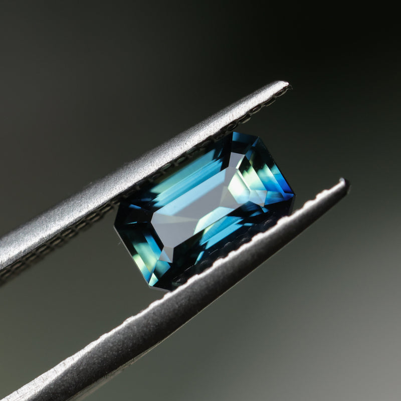1.71CT MADAGASCAR RADIANT CUT SAPPHIRE, DEEP TEAL PARTI, UNTREATED, 8.3X5.3X3.9MM