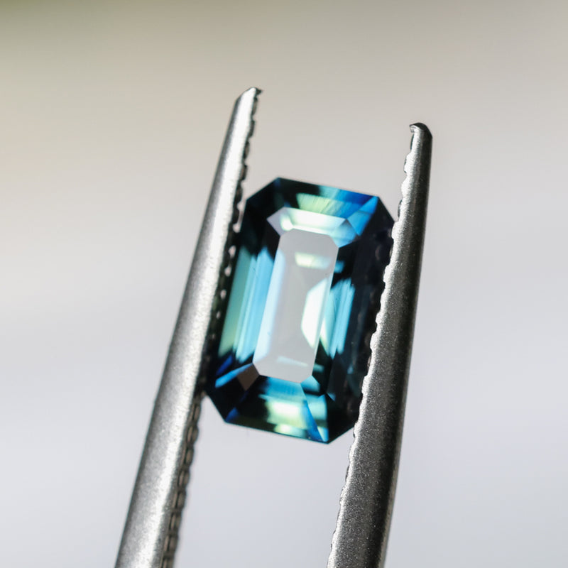 1.71CT MADAGASCAR RADIANT CUT SAPPHIRE, DEEP TEAL PARTI, UNTREATED, 8.3X5.3X3.9MM