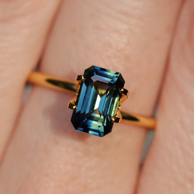 1.71CT MADAGASCAR RADIANT CUT SAPPHIRE, DEEP TEAL PARTI, UNTREATED, 8.3X5.3X3.9MM