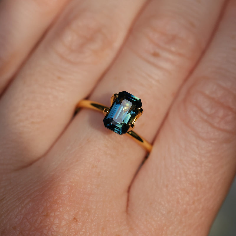 1.71CT MADAGASCAR RADIANT CUT SAPPHIRE, DEEP TEAL PARTI, UNTREATED, 8.3X5.3X3.9MM