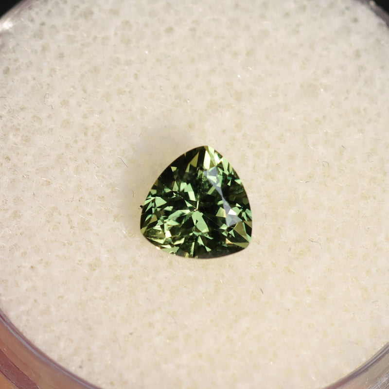 1.10CT AUSTRALIAN TRILLION SAPPHIRE, OLIVE GREEN, UNTREATED, 6MM