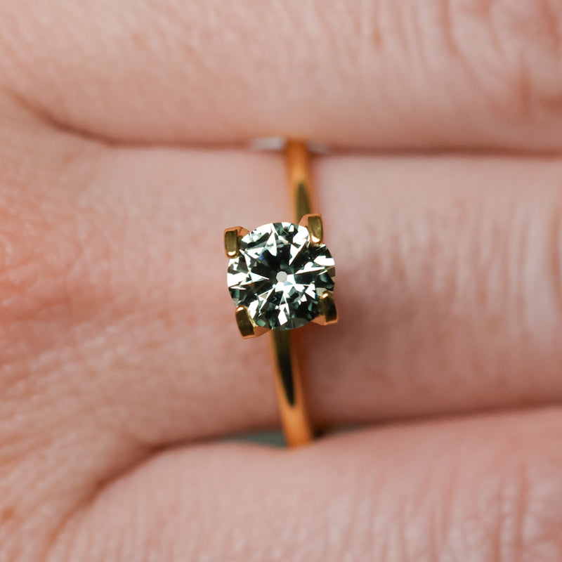 0.97CT ROUND MONTANA SAPPHIRE, TEAL BLUE GREENISH GREY, 5.92X3.57MM