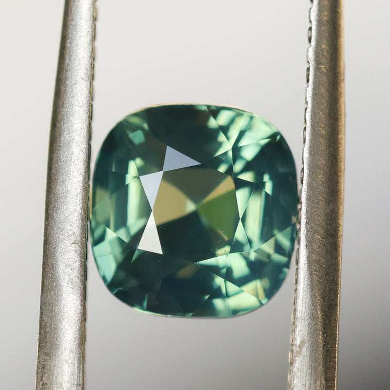 3.0CT CUSHION MADAGASCAR SAPPHIRE, MEDIUM TEAL GREEN, UNHEATED, 7.44X7.2X5.46MM
