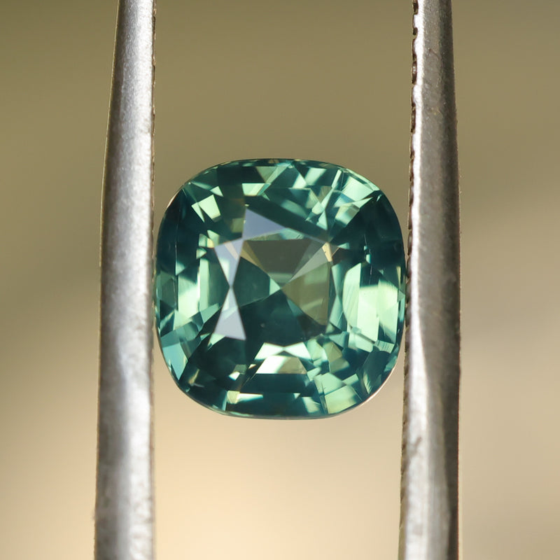 3.0CT CUSHION MADAGASCAR SAPPHIRE, MEDIUM TEAL GREEN, UNHEATED, 7.44X7.2X5.46MM