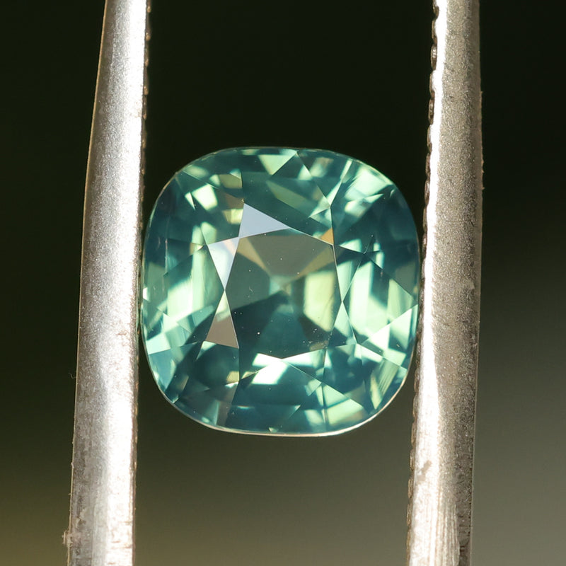 3.0CT CUSHION MADAGASCAR SAPPHIRE, MEDIUM TEAL GREEN, UNHEATED, 7.44X7.2X5.46MM