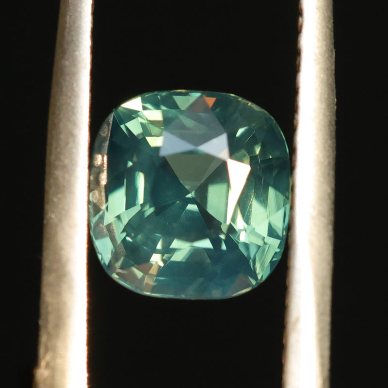 3.0CT CUSHION MADAGASCAR SAPPHIRE, MEDIUM TEAL GREEN, UNHEATED, 7.44X7.2X5.46MM