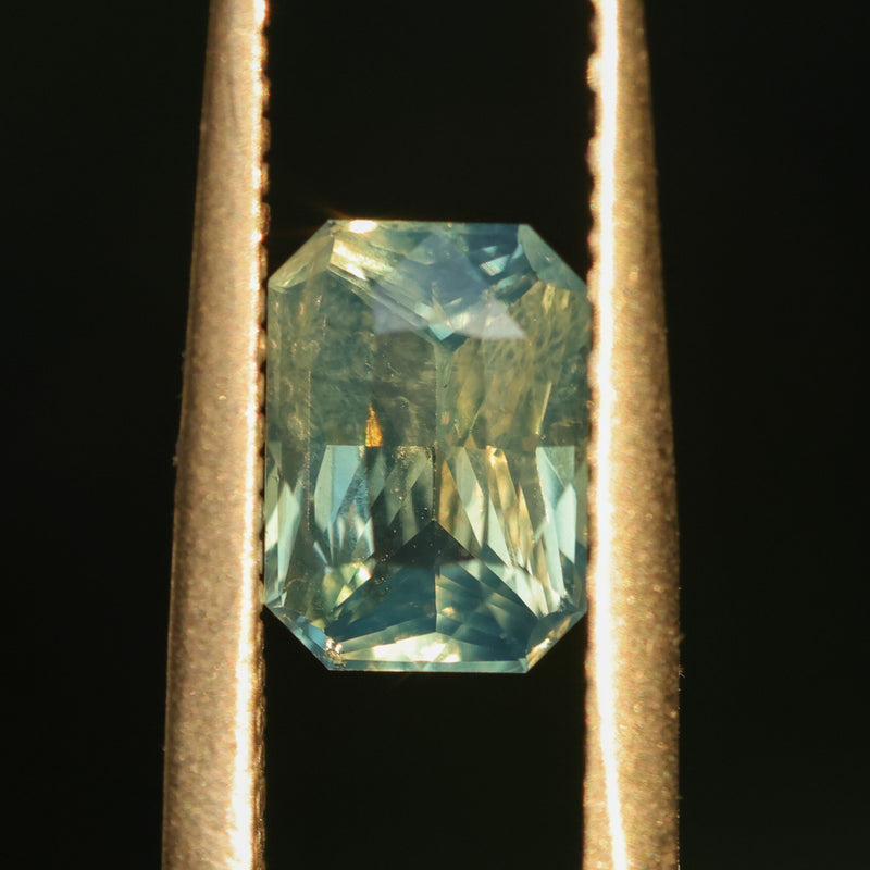 1.70CT MADAGASCAR RADIANT CUT SAPPHIRE, MEDIUM TO LIGHT TEAL BLUE GREEN, UNTREATED, 7.8X5.6X3.9MM