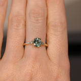 1.20ct Oval Brilliant Teal Montana Sapphire and Princess Cut Diamond Rapids Low Profile Ring in 14k Yellow Gold