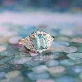 2.70ct Untreated Radiant Cut Montana Sapphire and Diamond Floral Halo in 14k Yellow Gold