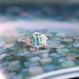 2.70ct Untreated Radiant Cut Montana Sapphire and Diamond Floral Halo in 14k Yellow Gold