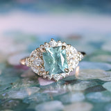 2.70ct Untreated Radiant Cut Montana Sapphire and Diamond Floral Halo in 14k Yellow Gold