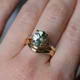 3.50ct Oval Untreated Montana Sapphire and Tapered Baguette Diamond Stackable 4 Prong Ring With Euro Shank in 18k Yellow Gold