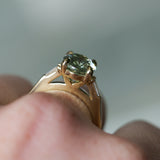 3.50ct Oval Untreated Montana Sapphire and Tapered Baguette Diamond Stackable 4 Prong Ring With Euro Shank in 18k Yellow Gold