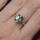 3.50ct Oval Untreated Montana Sapphire and Tapered Baguette Diamond Stackable 4 Prong Ring With Euro Shank in 18k Yellow Gold