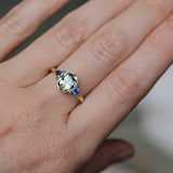 1.24ct Untreated Emerald Cut Parti Madagascar Sapphire and Trillion Sapphire Compass Set Low Profile Ring in 14k Yellow Gold