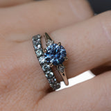 1.91ct Round Precision Cut Blue Montana Sapphire and Princess Cut Diamond Rapids Low Profile Ring in 14k White Gold