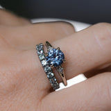 1.91ct Round Precision Cut Blue Montana Sapphire and Princess Cut Diamond Rapids Low Profile Ring in 14k White Gold