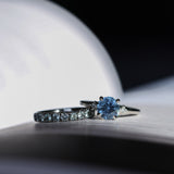 1.91ct Round Precision Cut Blue Montana Sapphire and Princess Cut Diamond Rapids Low Profile Ring in 14k White Gold