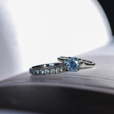 1.91ct Round Precision Cut Blue Montana Sapphire and Princess Cut Diamond Rapids Low Profile Ring in 14k White Gold
