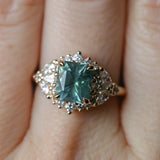 2.70ct Untreated Radiant Cut Montana Sapphire and Diamond Floral Halo in 14k Yellow Gold