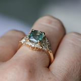 2.70ct Untreated Radiant Cut Montana Sapphire and Diamond Floral Halo in 14k Yellow Gold