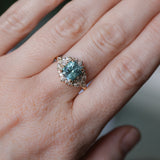 2.70ct Untreated Radiant Cut Montana Sapphire and Diamond Floral Halo in 14k Yellow Gold