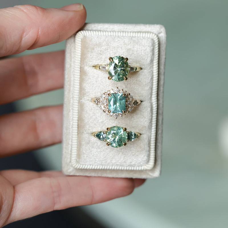 2.70ct Untreated Radiant Cut Montana Sapphire and Diamond Floral Halo in 14k Yellow Gold