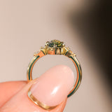 1.45ct Parti Australian Fantasy Cut Sapphire and White Australian Kite Sapphire Antique Milgrain Three Stone Low Profile Ring in 18k Yellow Gold