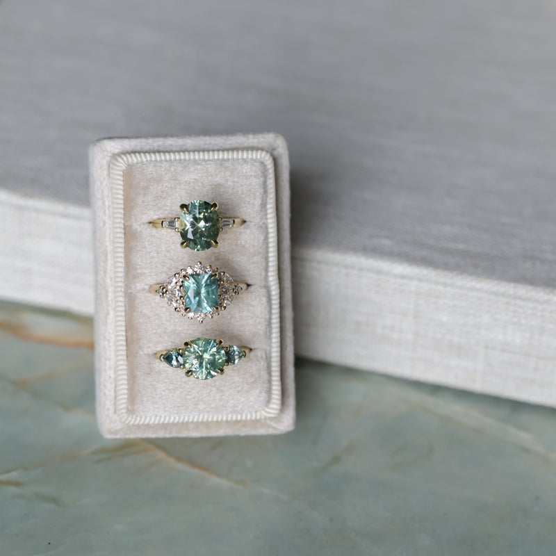 3.50ct Oval Untreated Montana Sapphire and Tapered Baguette Diamond Stackable 4 Prong Ring With Euro Shank in 18k Yellow Gold