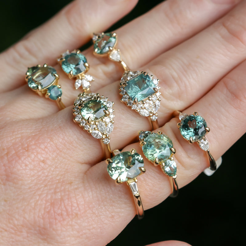 3.50ct Oval Untreated Montana Sapphire and Tapered Baguette Diamond Stackable 4 Prong Ring With Euro Shank in 18k Yellow Gold