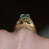 3.50ct Oval Untreated Montana Sapphire and Tapered Baguette Diamond Stackable 4 Prong Ring With Euro Shank in 18k Yellow Gold