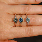 1.20ct Untreated Round Aqua Montana Sapphire and Princess Cut Diamond Rapids Low Profile Ring in 14k White Gold