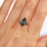 1.85ct Ocean Blue Marquise Madagascar Sapphire in Wandering Vine Low Profile 4 Prong Setting with Diamonds in 14k Yellow Gold