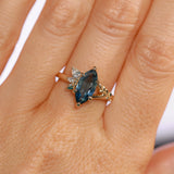 1.85ct Ocean Blue Marquise Madagascar Sapphire in Wandering Vine Low Profile 4 Prong Setting with Diamonds in 14k Yellow Gold